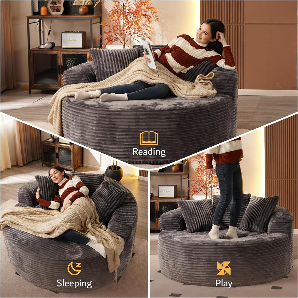 164" Boneless Cloud Couch with Round Chair, Modular Sectional Sofa with ...
