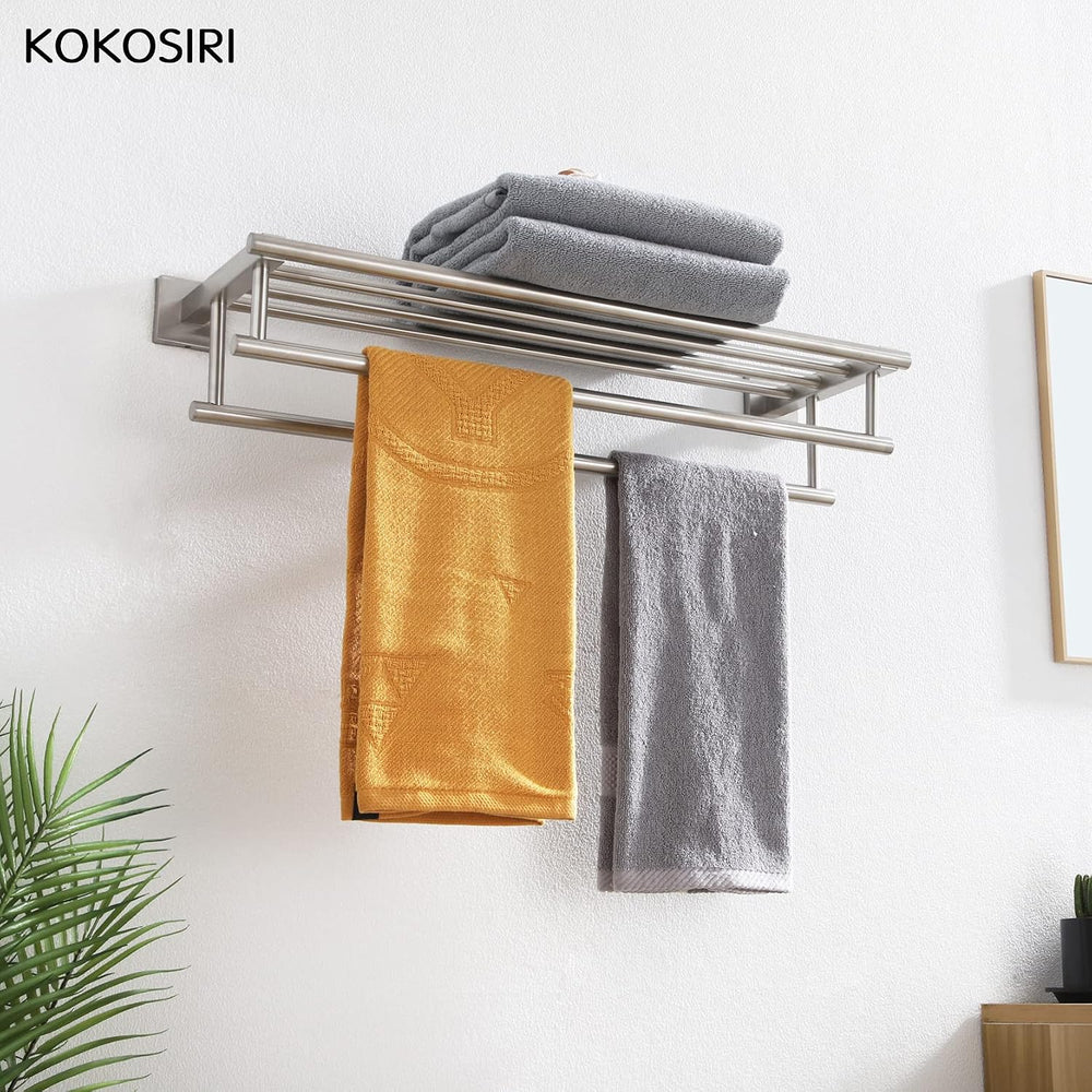 KOKOSIRI 24 Inch Towel Shelf with Double Towel Bars Bathroom Towel Rack Towel...