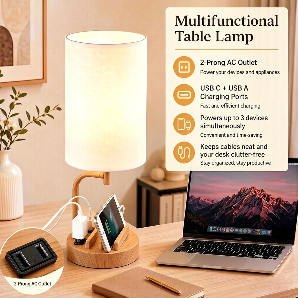 Dreamholder Touch Control USB Table Lamp with USB C/A & AC Outlet, 3-Way ...