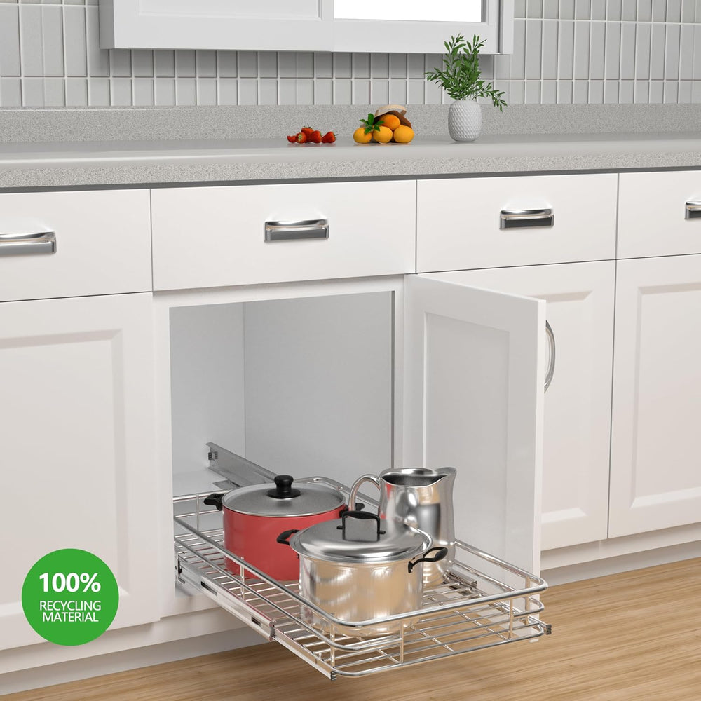 JOWBOOW Cabinet Pull Out Shelves 14" W x 21" D, Chrome-Plated Steel