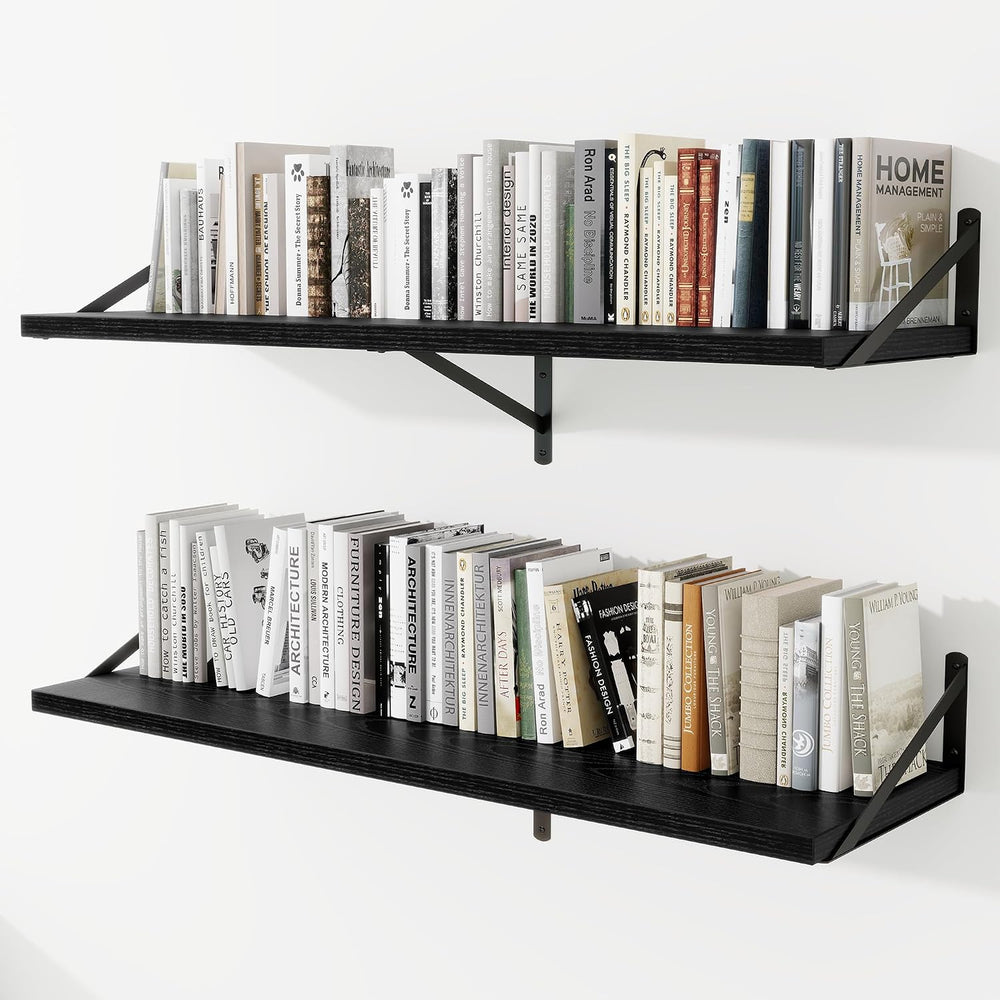 12" Deep Wall Shelves with Metal Brackets, 48" Wide, Black Finish, ...