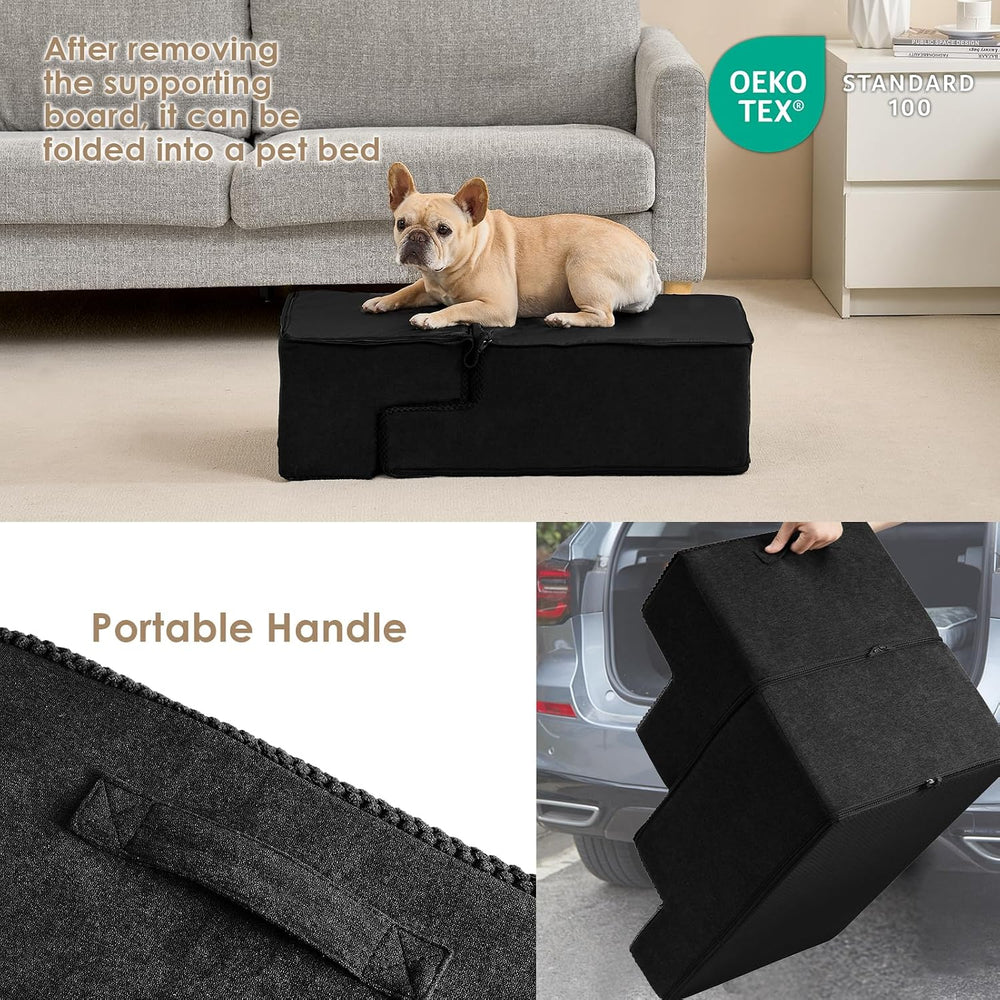 EHEYCIGA Dog Stairs for Bed 18" H, Dog 4-Steps for High Bed, Black