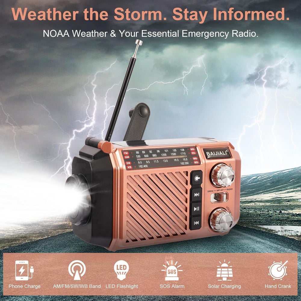 Hand Crank Emergency Weather Radio with 2600mAh/9620mWh Power Bank, NOAA AM F...
