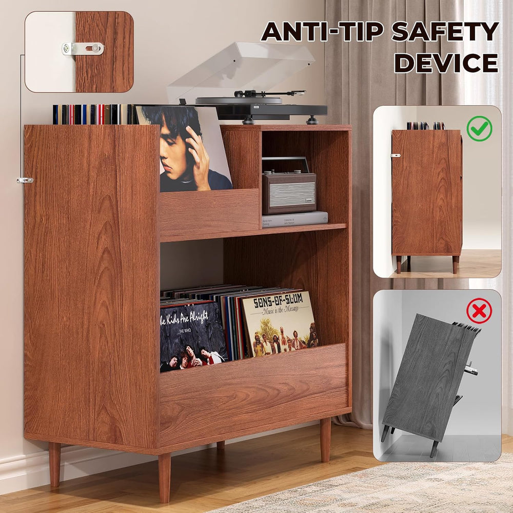 BROTTAR Mid Century Modern Record Player Stand,2-Tier Vinyl Record Storage