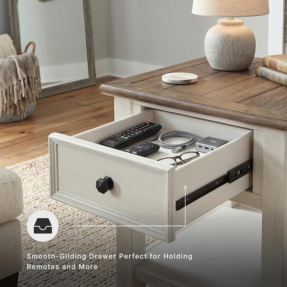 Signature Design by Ashley Farmhouse End Table with Drawer, Antique White