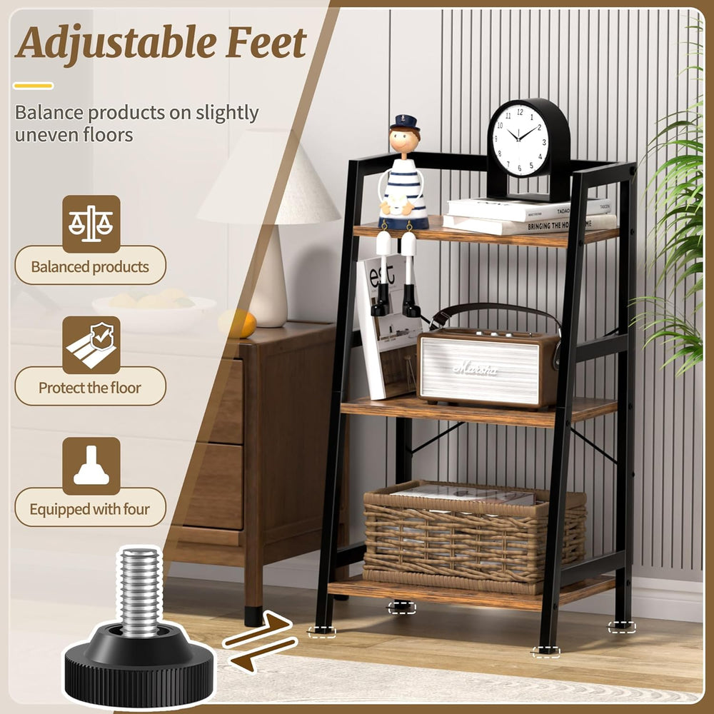 3-Tier Bookshelf, Ladder Shelf, Industrial Bookcase with Steel Frame, Metal S...