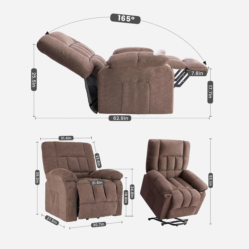 Electric Lift Heat Massage Recliner Chair with Side Pockets, Brown