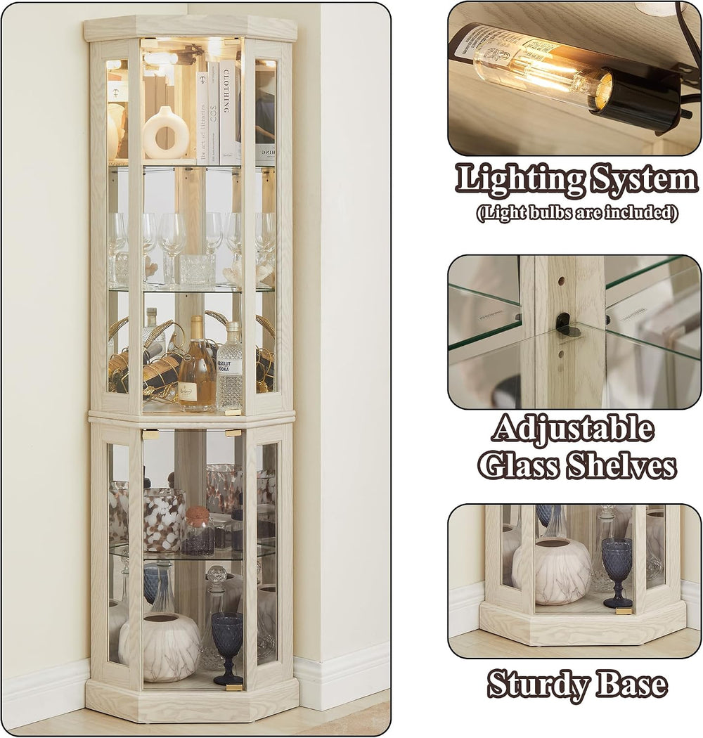 69" H Lighted Curio Cabinet Corner Display Case,Corner Glass Cabinet wit...