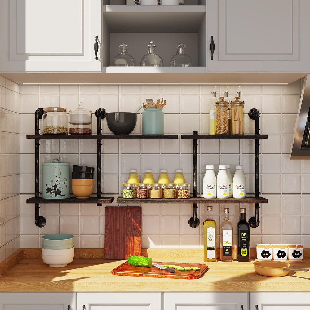 Industrial Pipe Shelving Wall Mounted, Rustic Floating Shelves Wall Shelf Uni...