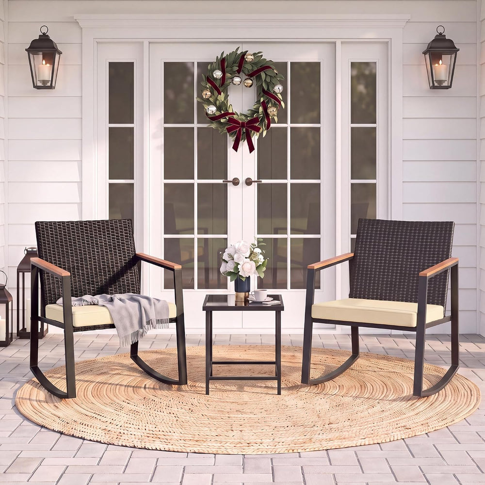 Gizoon 3 Pieces Rocking Patio Bistro Set with Anti-Scald Armrest