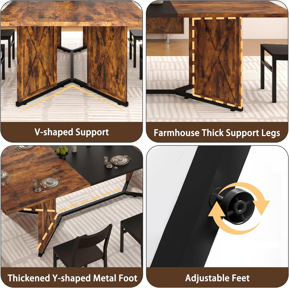 78.7 Inch Dining Table for 8 People, Large Rectangular Farmhouse Kitchen Tabl...