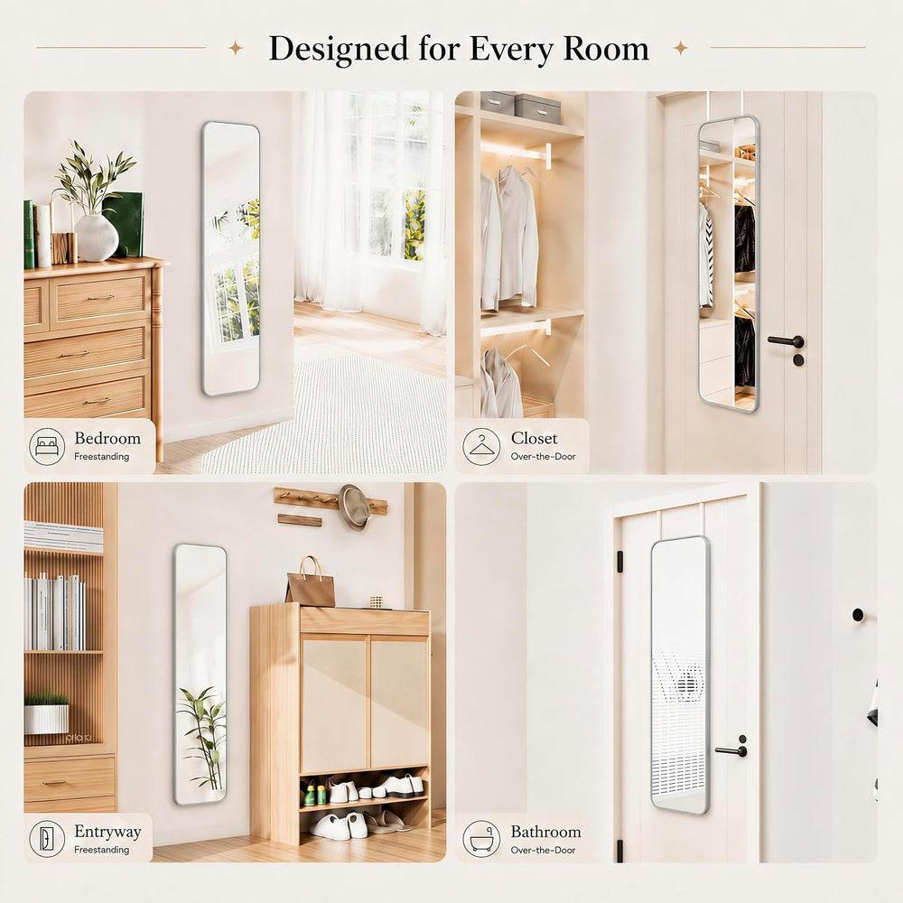 47x14" Full Length Mirror Over the Door Hang or Wall Mounted Silver