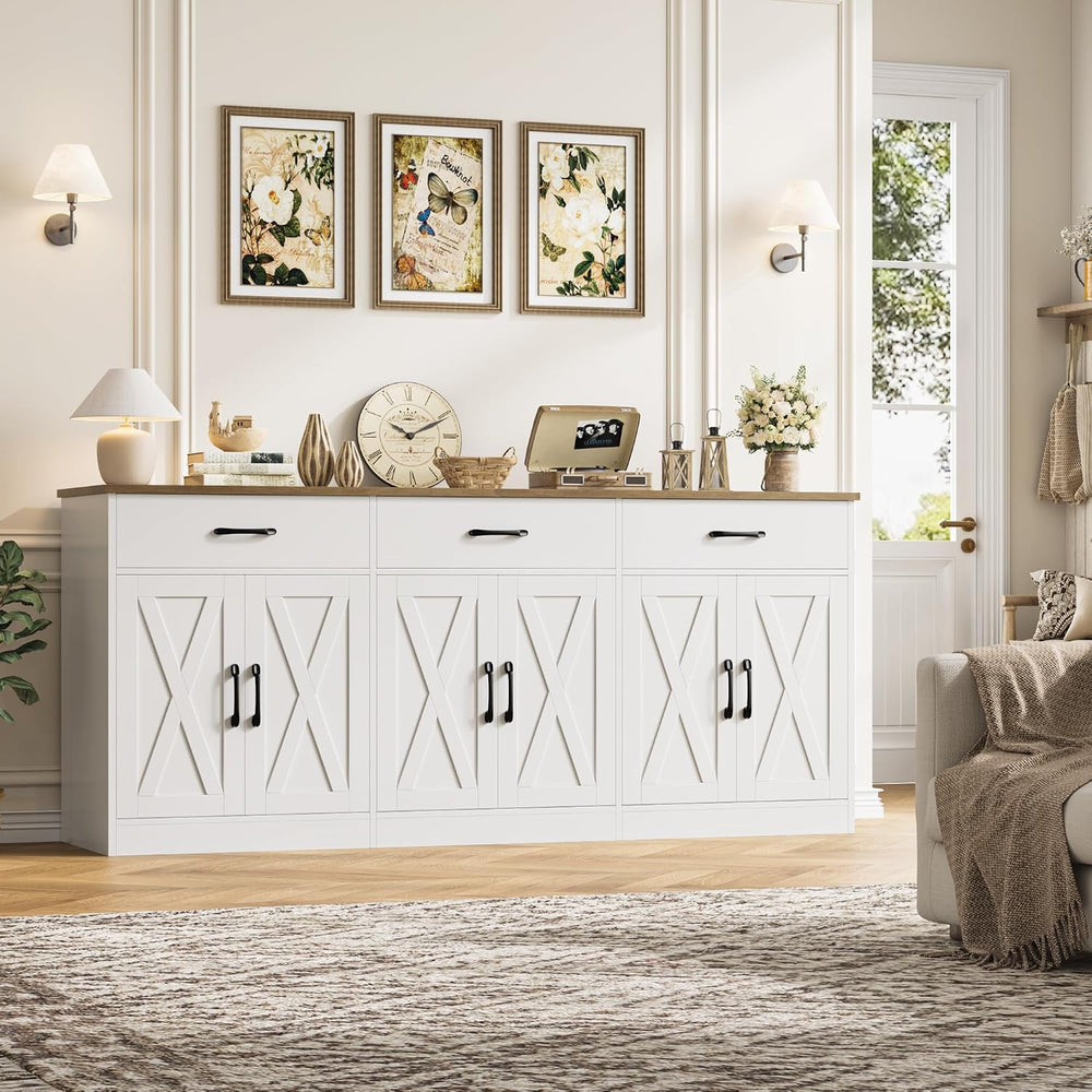 HOSTACK 71"W Farmhouse Kitchen Sideboard Buffet Cabinet with Storage, White