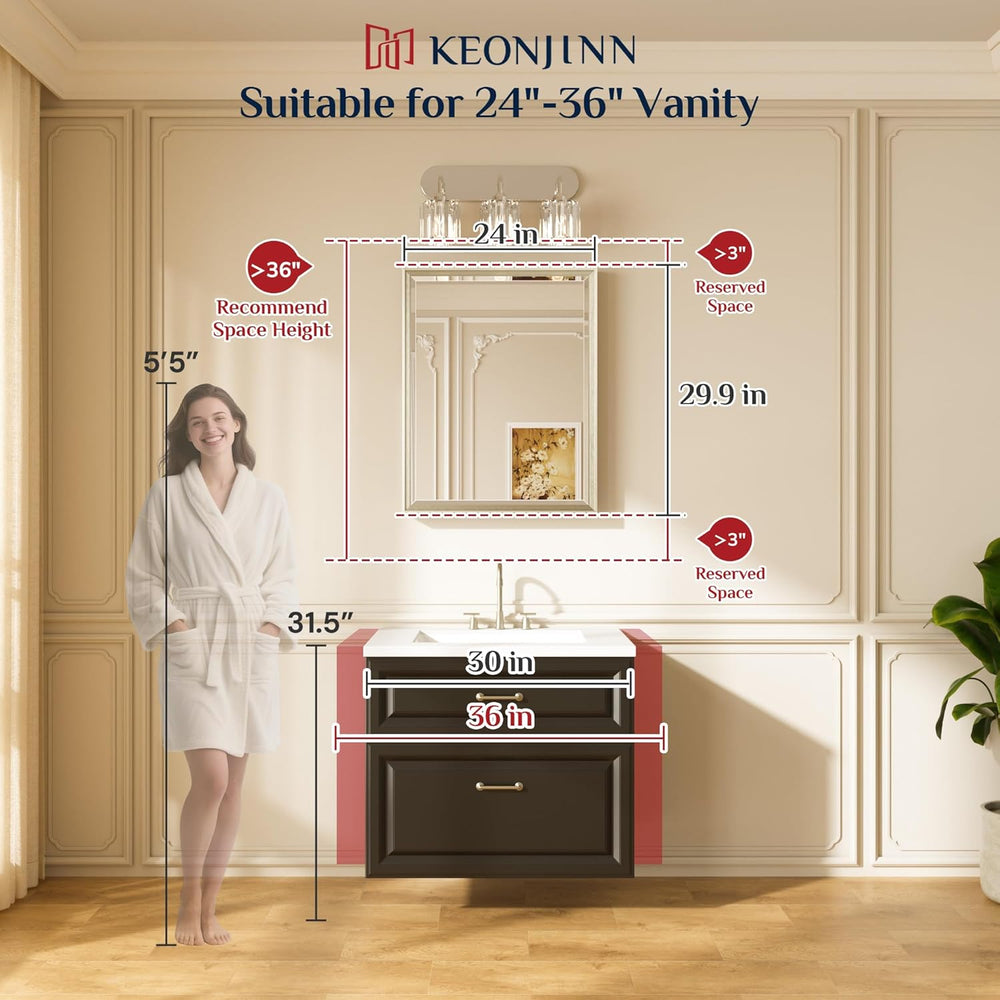 Keonjinn Brushed Nickel Bathroom Mirrors for Over Sink 24" x 30", R...