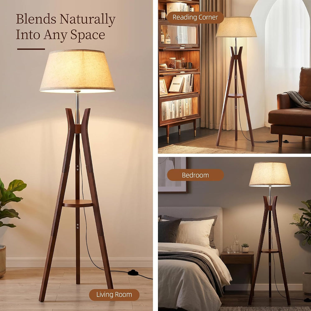 Tripod Floor Lamp with Shelves, 59'' Standing Lamp for Bedroom