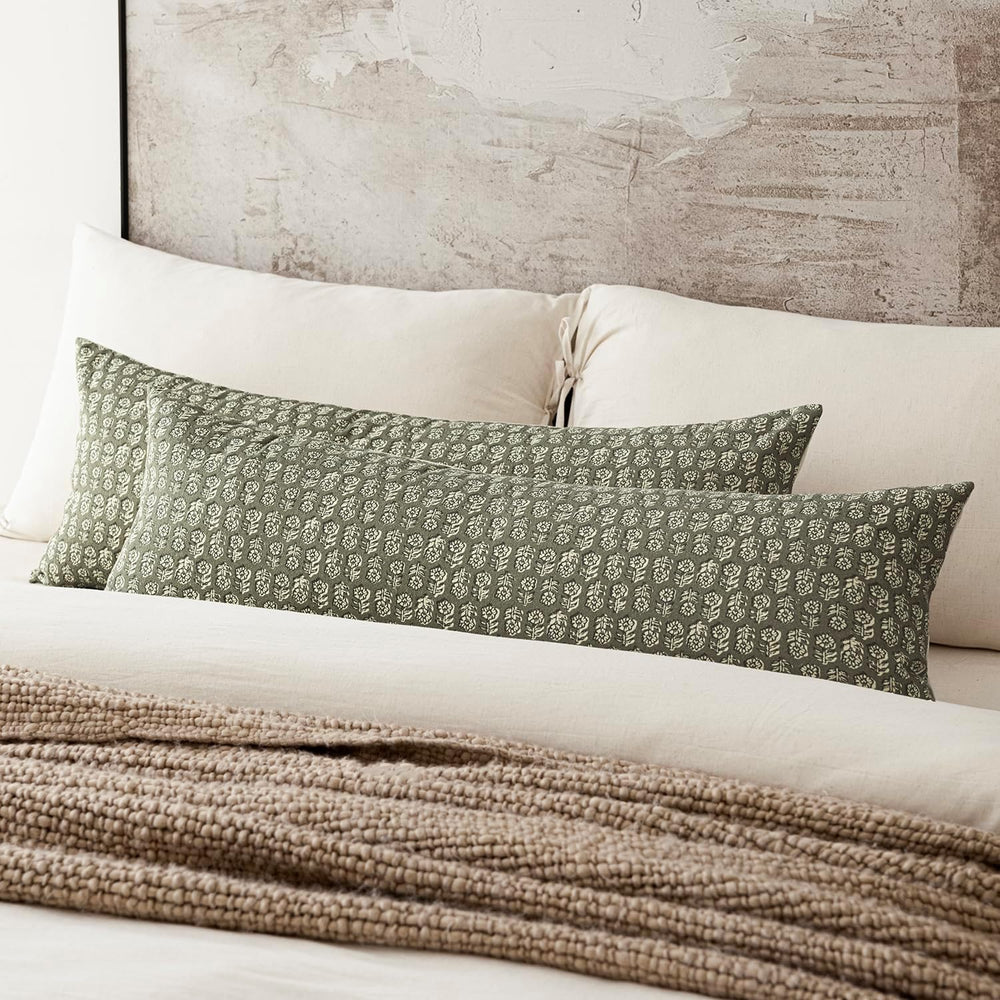 Foindtower Long Floral Print Lumbar Throw Pillow Covers 14×36 Sage Green