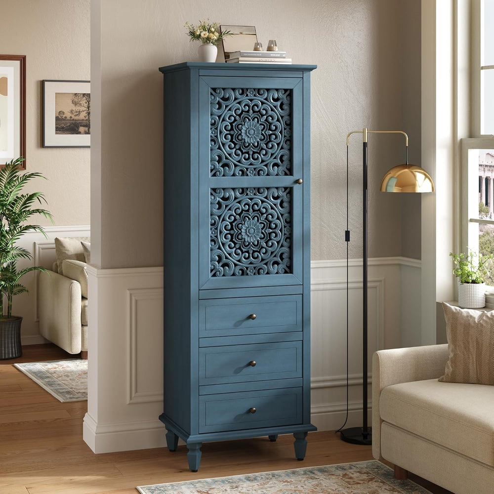 Accent Cabint with Doors, 63" Tall Vintage Storage Cabinet Blue