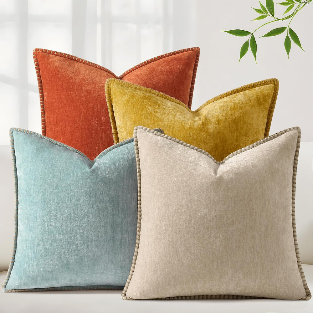 decorUhome Fall Soft Decorative Chenille Throw Pillow Covers 18x18 Set of 4