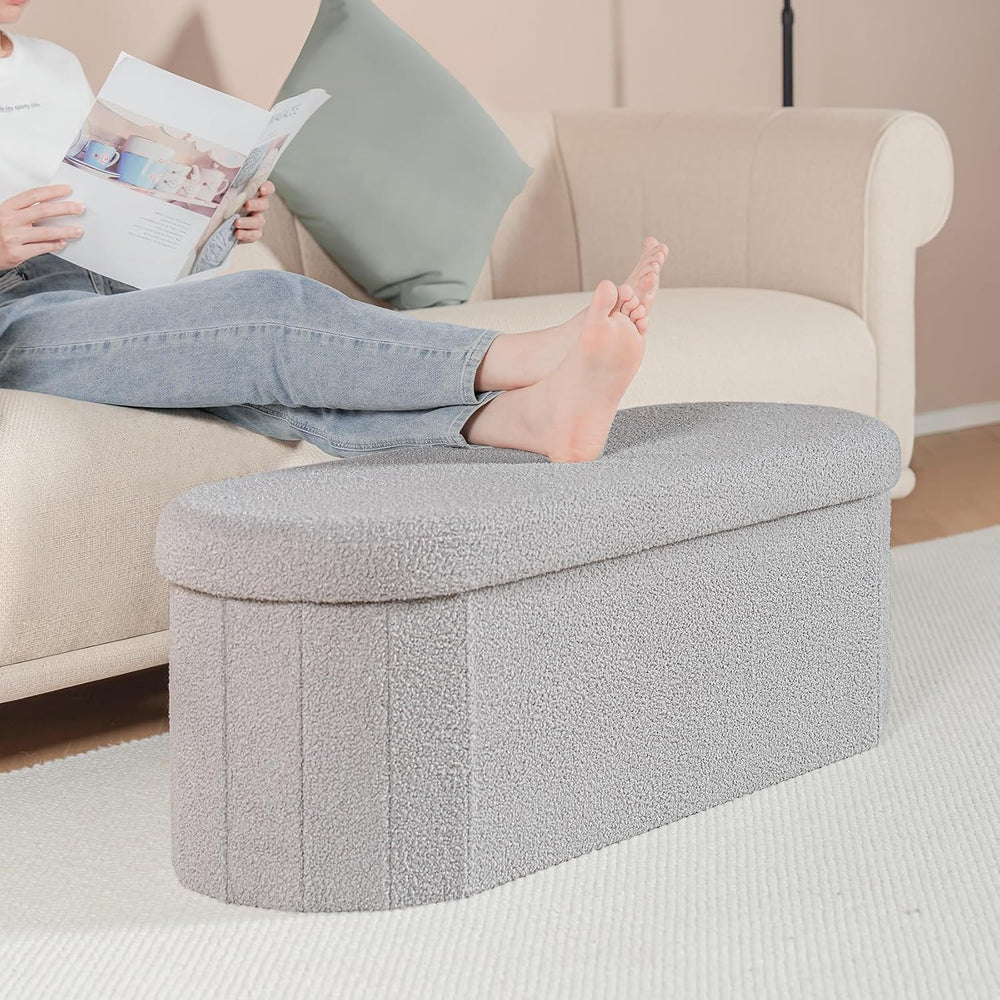 B FSOBEIIALEO 43.3" Sherpa Ottoman with Storage for Living Room, Grey