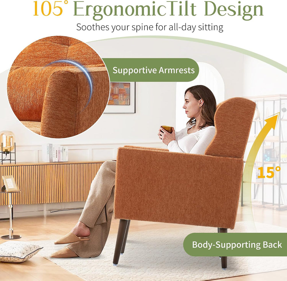 cinkehome Accent Arm Chairs for Living Room, Chenille Upholstered Mordern Arm...