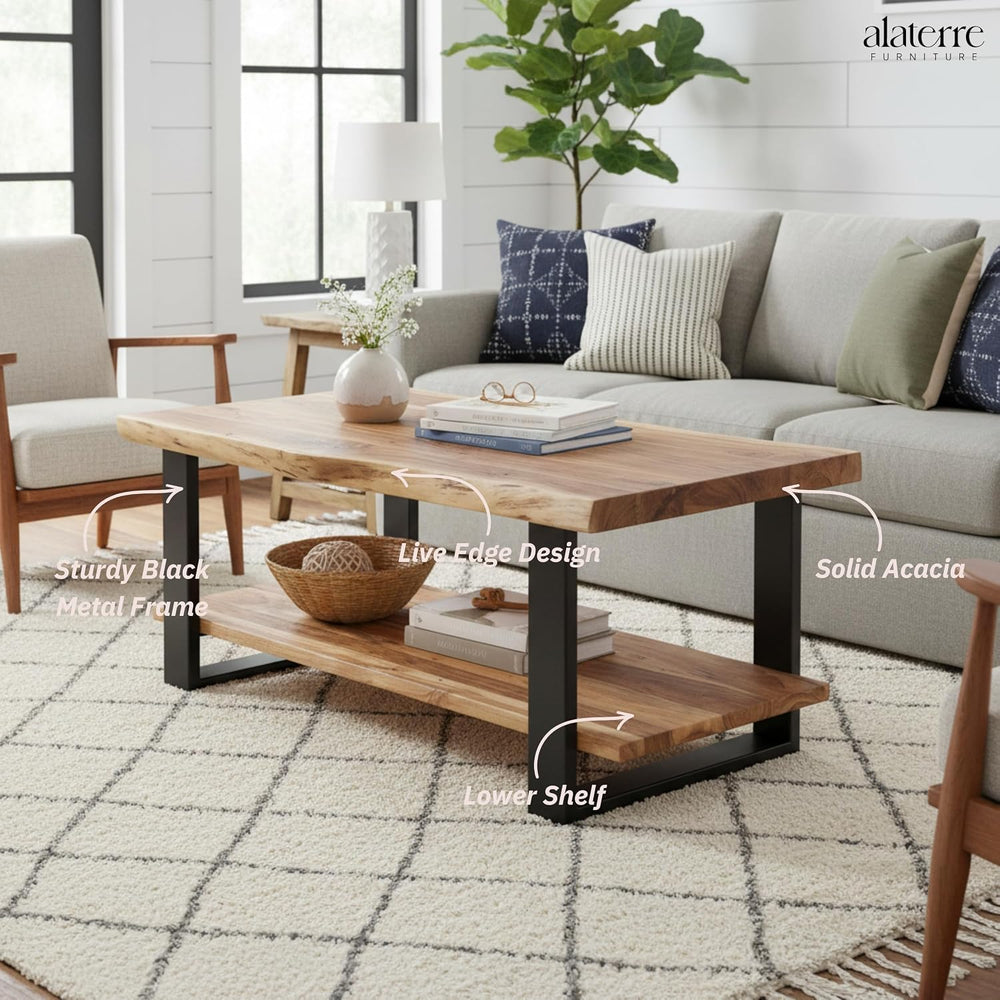 Alaterre Alpine 2-Tier Live Edge Coffee Table, Natural, 42” x 24” x 18”
