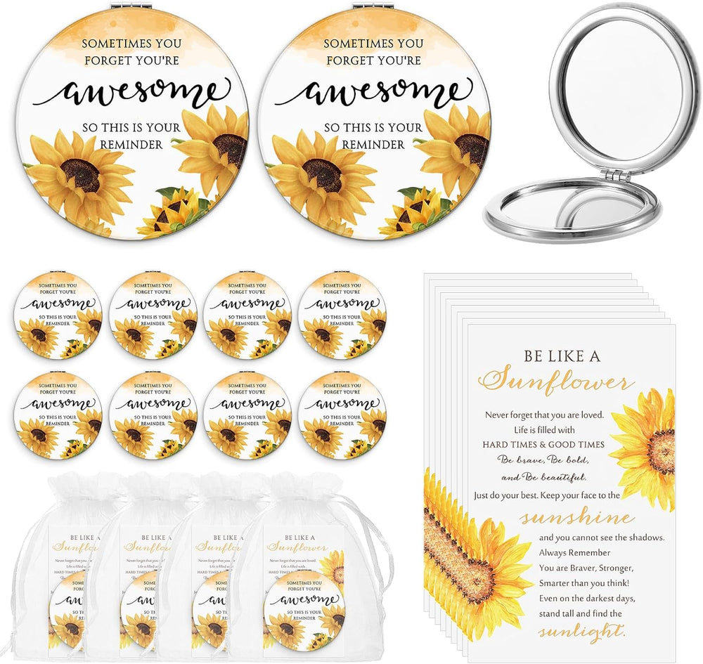 Geetery 12 Sets Mini Compact Mirrors Bulk for Women, Sunflower