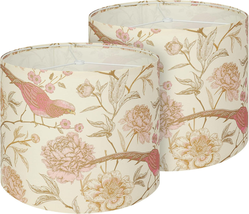 2-Pack Floral Bird Print Drum Lamp Shades – 13"x13"x10" with S...