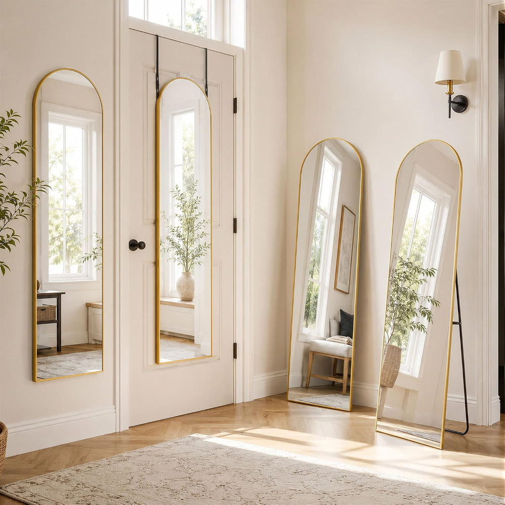 15"x 56" Over The Door Mirror, Arched Full Length Mirror with Floor...