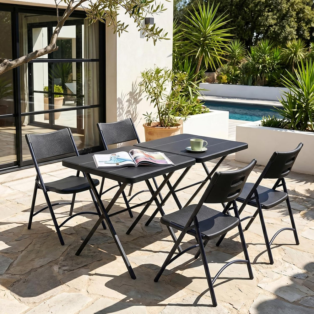 2 Pack Folding Table and 4 Pack Folding Chair, No Assembly Portable Folding T...