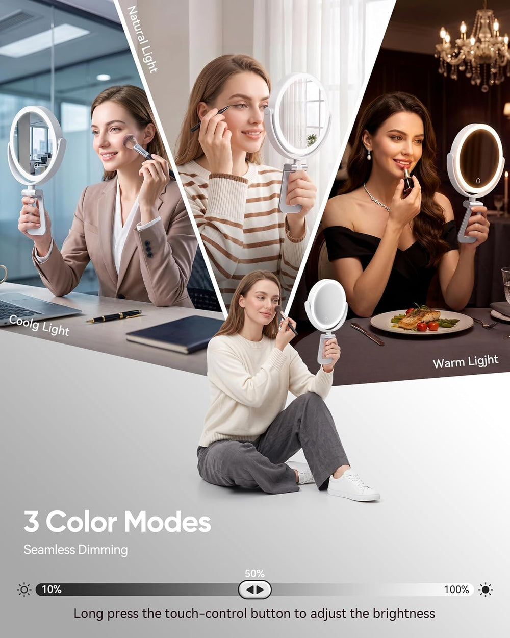 Travel Makeup Mirror with Lights - 1X/30X Magnifying Double Sided Mirror