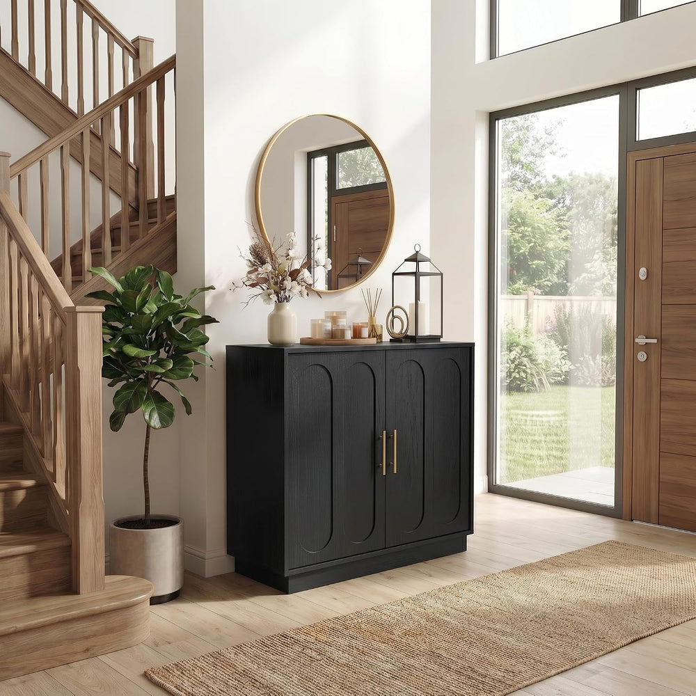 holzart 31.5" Modern Farmhouse Storage Cabinet, Black 2 Door Sideboard B...