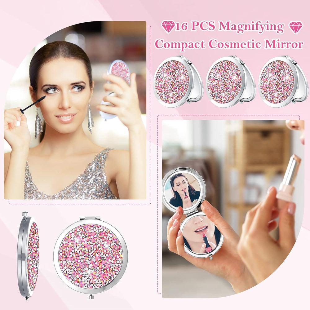 Maitys 16 Pcs Pink Compact Mirror Bulk for Purse Cosmetic Folding 2.75 Inch