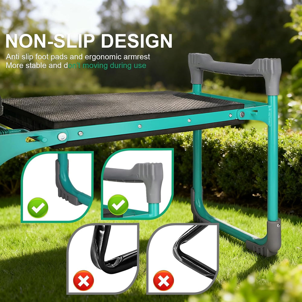 Garden Kneeler and Seat 2-in-1 Foldable Bench, with Storage Bags & Non-Sl...