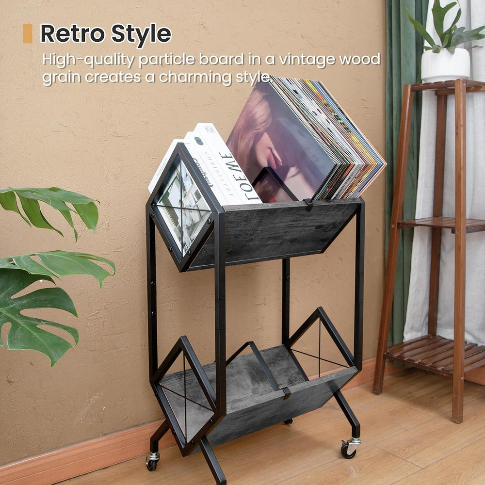 SwaaVee Vinyl Record Storage Holder with Wheels, 2-Tier Record Holder 160-200...