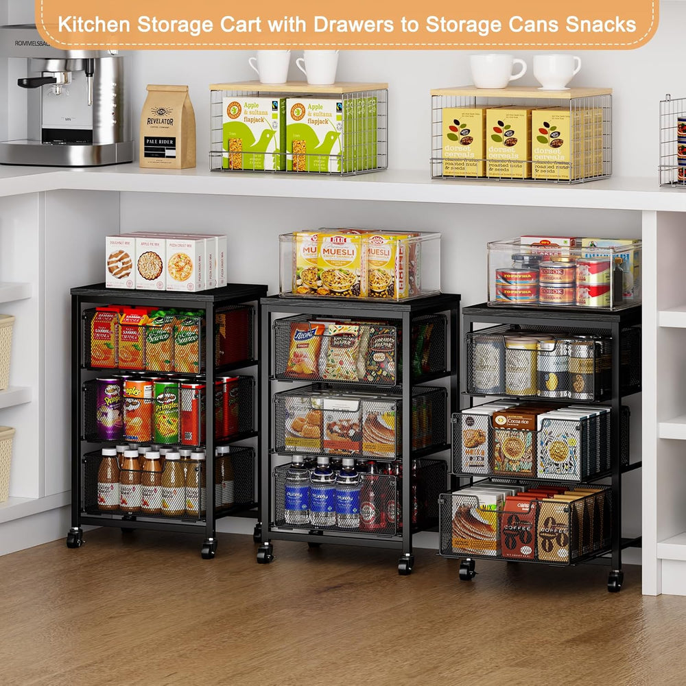 Pantry Organizer and Storage Cart, 3-Tier Kitchen Storage Cart with Drawer, F...