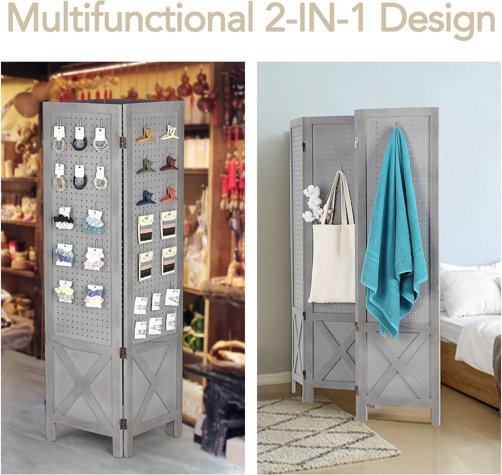 Wnutrees 4 Panel Pegboard Display,5 Ft Folding Privacy Screen Room Divider