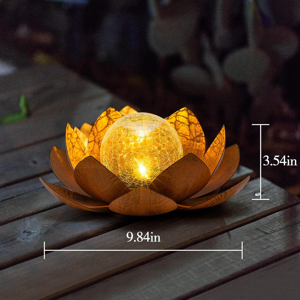 Huaxu Solar Lights Outdoor Decor Metal Lotus Flower LED Waterproof Glass Deco...