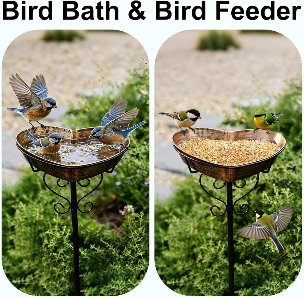 Goodeco Metal Heart Bird Bath - 2.17" Deep, 12.1" Easy-Clean Remova...