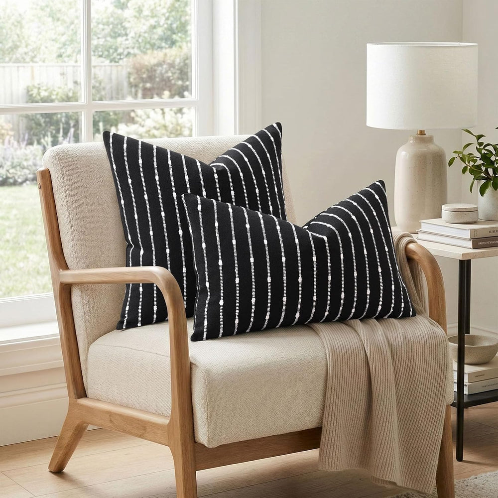 decorUhome Striped Decorative Throw Pillow Covers 22x22 Set of 2, Black