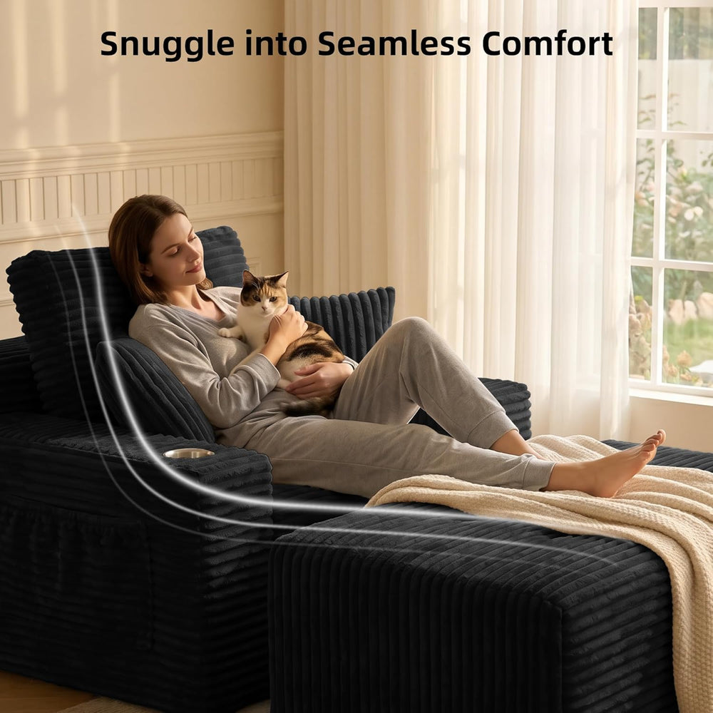66" Oversized Boneless Chaise Lounge Chair with Ottoman Indoor
