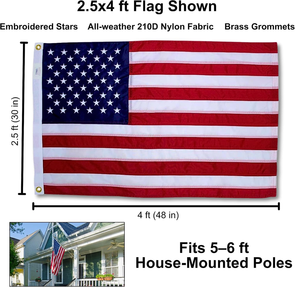 2.5x4 ft Heavy-Duty American Flag with Embroidered Stars