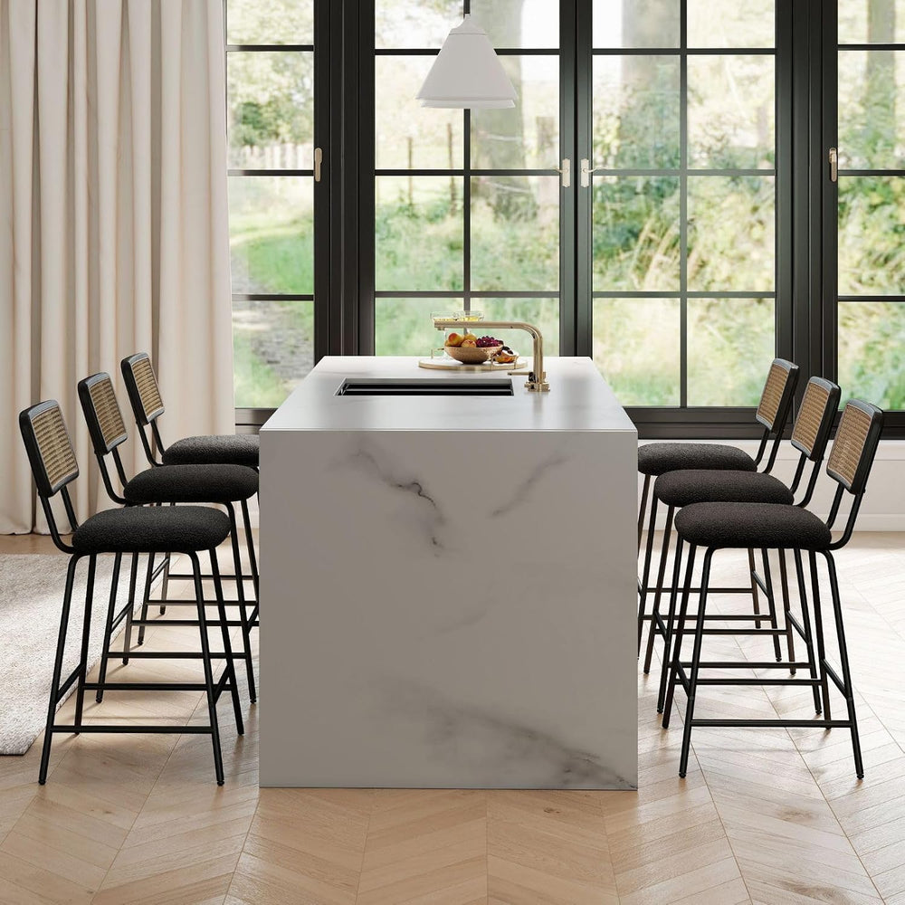 Hyfirm Set of 4 Bar Stools 26 Inch Counter Height, Rattan Barstools with Cane...