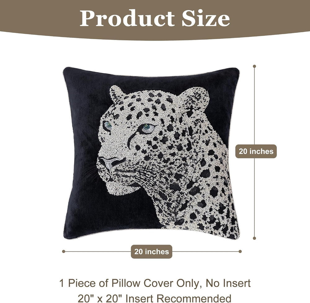Luxury Embroidered Leopard Throw Pillow Cover 20x20 inch, 1 Piece