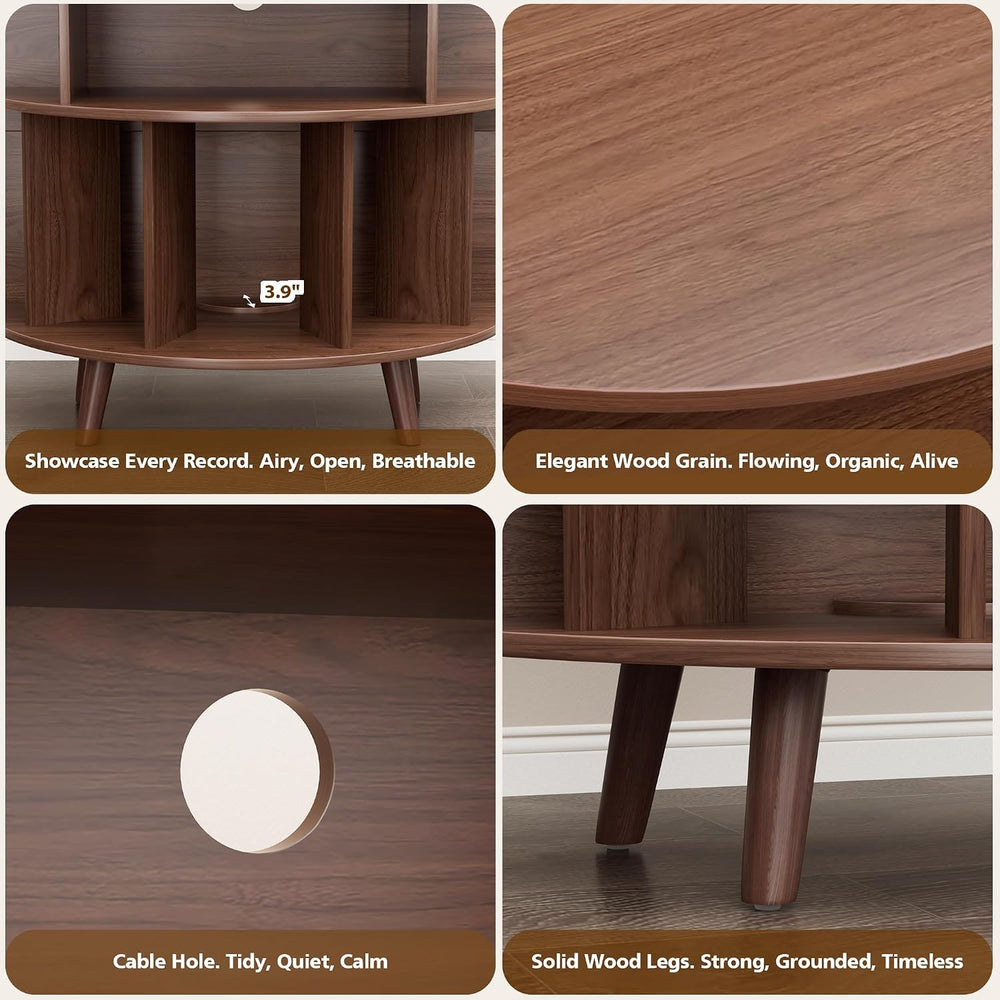 31.5" Record Player Stand with Power Outlet, Curved Vinyl Storage Cabinet
