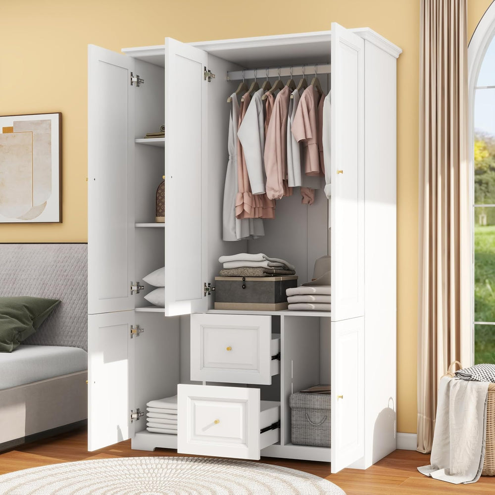 White Armoire Wardrobe Closet with 2 Drawers: 75" H x 47" W