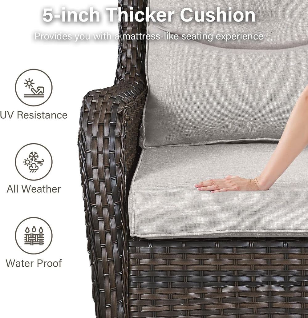 Swivel Patio Chairs Set of 2 with 5" Thick Cushion - Wicker Outdoor Swiv...