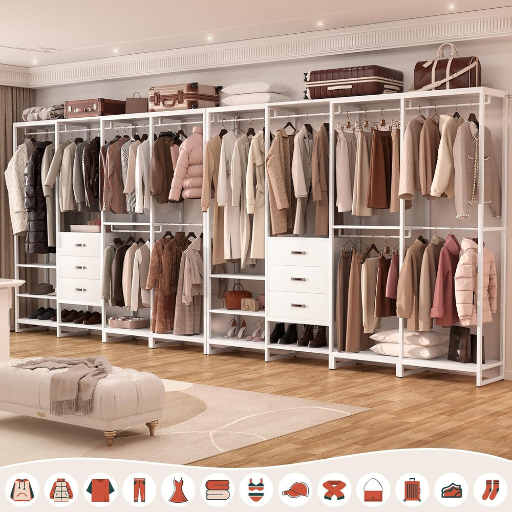 Aheaplus Wood Clothes Rack Wardrobe Closets for Hanging Clothes Heavy Duty Ga...