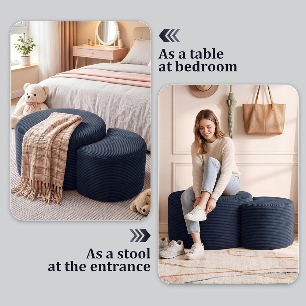 BSHOMGI Nesting Coffee Table Set of 2,Corduroy Ottoman Soft Foot Rest Movable...