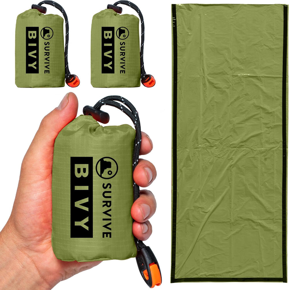 SURVIVE Sleeping Bag 2 Pack, Mylar Emergency Camping Hiking Bivy for Survival...
