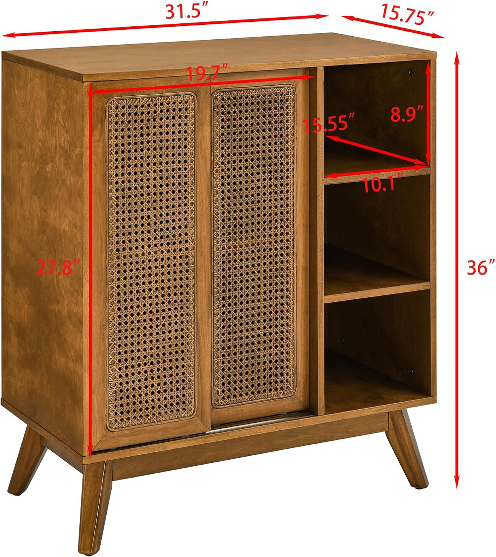 LKTART Mid Century Modern Small Rattan Sideboard Buffet Storage Cabinet